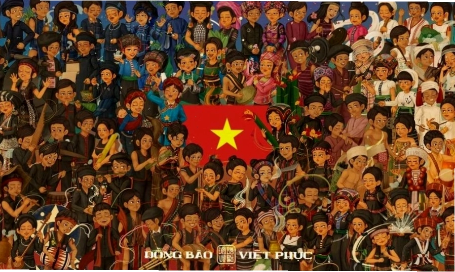 Hình lá cờ Việt Nam đặt trên bản đồ chữ S Việt Nam