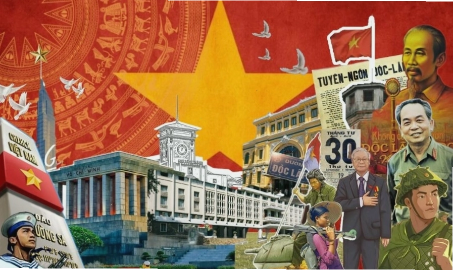 Hình nền lá cờ Việt Nam đẹp với phong cảnh đất nước