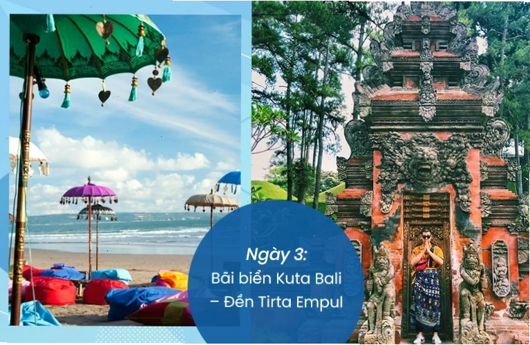 Hoạt động vui chơi tại bãi biển Kuta và khám phá đền Tirta Empul