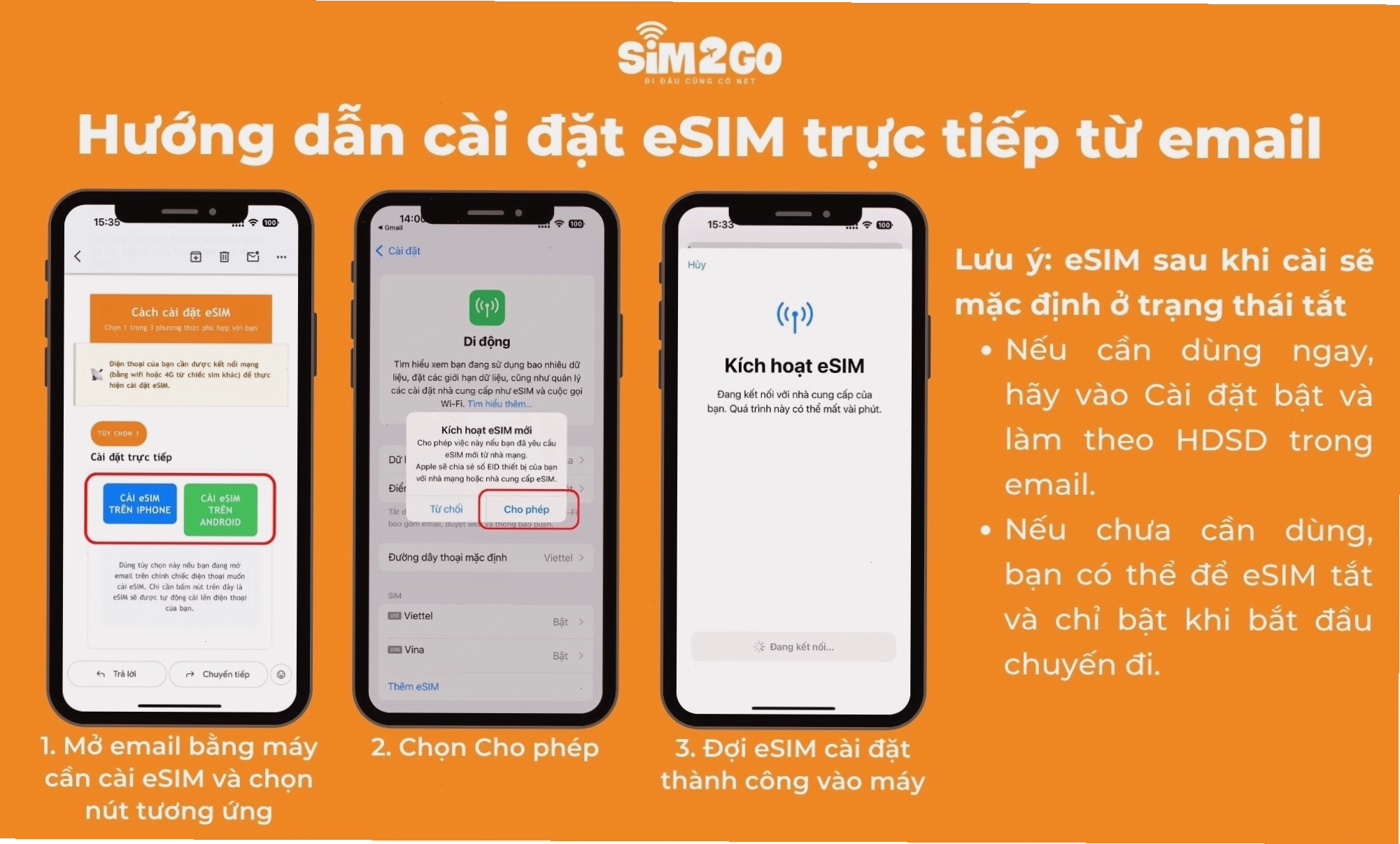 Hướng dẫn cài đặt eSIM du lịch trực tiếp bằng email