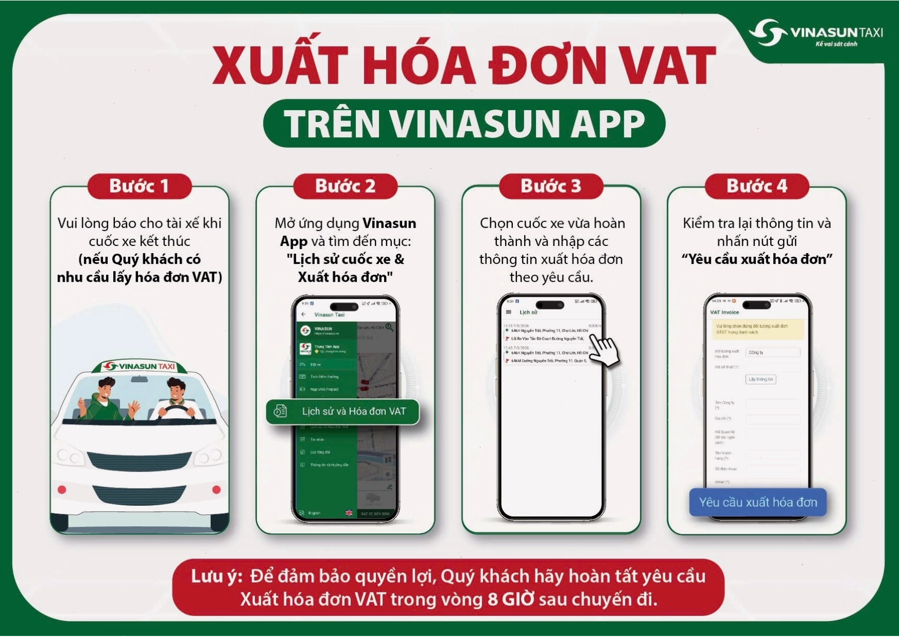 Hướng dẫn xuất Hóa đơn VAT trên Vinasun App
