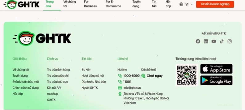 Khách hàng có thể chat trực tiếp trên website ghtk.vn để nhận hỗ trợ