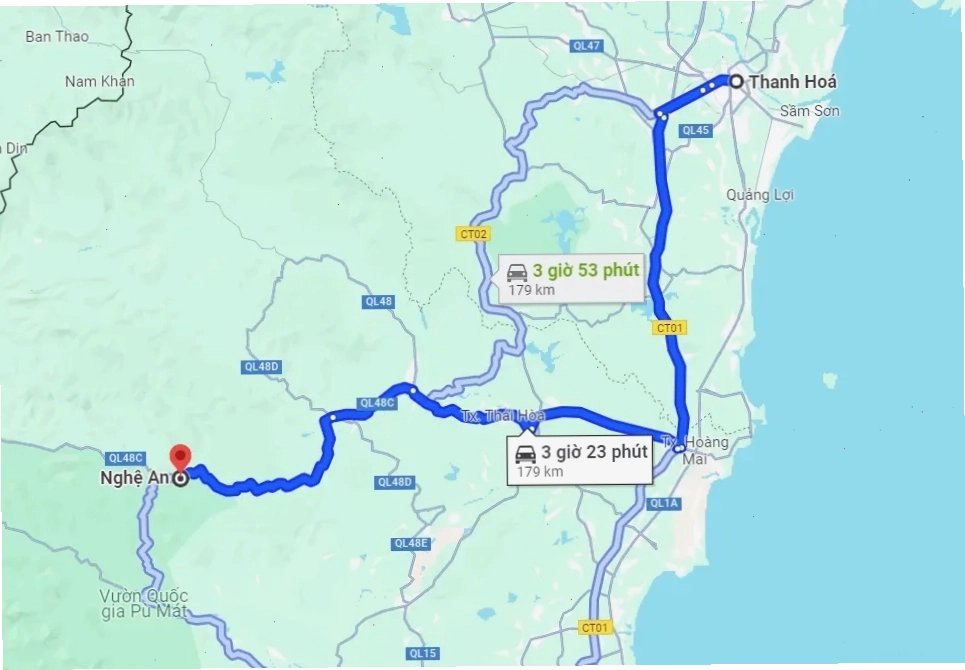 Khoảng cách từ Thanh Hóa đến Nghệ An khoảng 179km