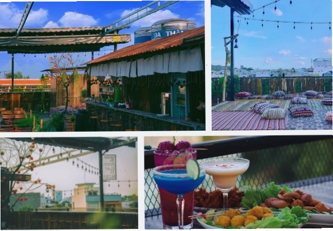 Không gian quán cà phê sân thượng Giảng Đường Rooftop cực chill
