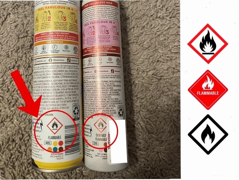 Ký hiệu cảnh báo dễ cháy trên sản phẩm dầu gội khô