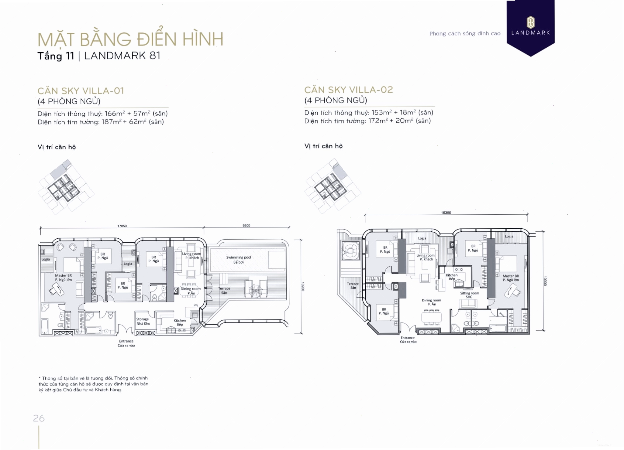 Layout căn hộ Sky Villa 01, Sky Villa 02 tầng 11 tòa Landmark 81
