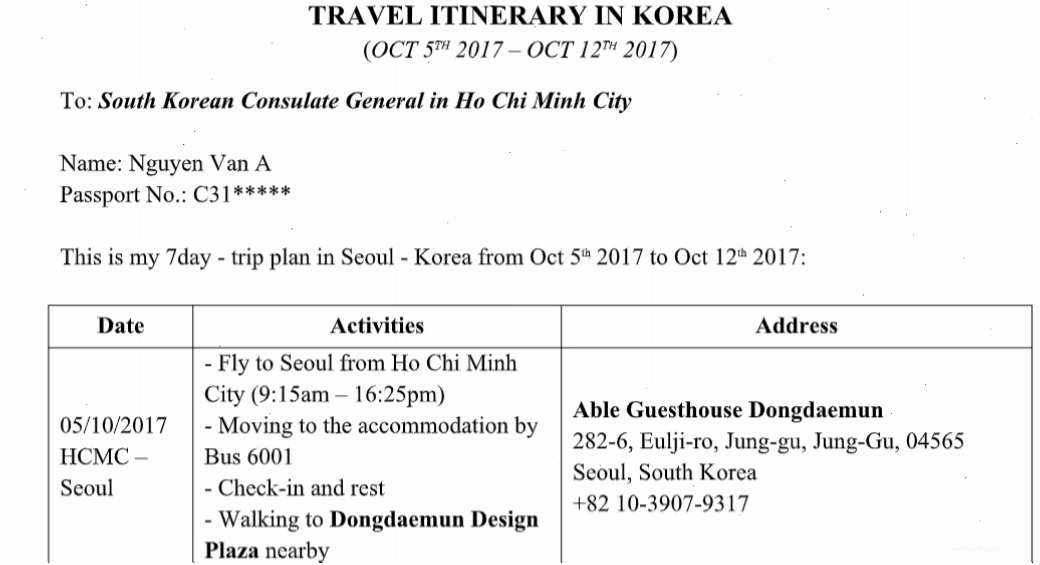 Lời khuyên khi viết lịch trình du lịch Hàn Quốc xin visa