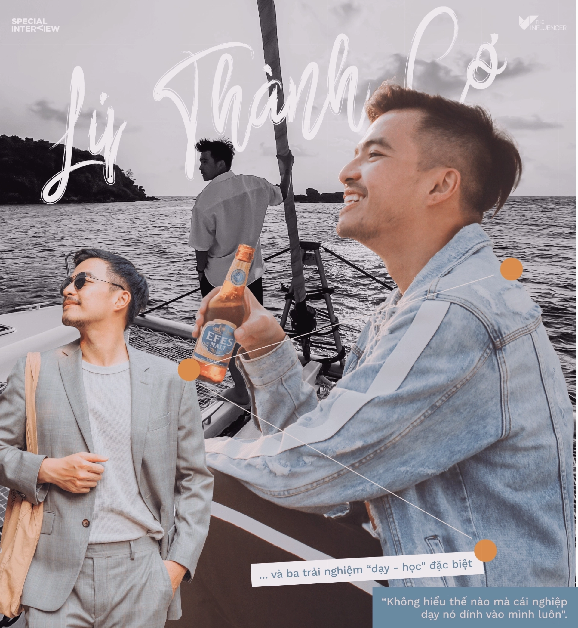 Lý Thành Cơ tạo dáng trước một công trình kiến trúc độc đáo
