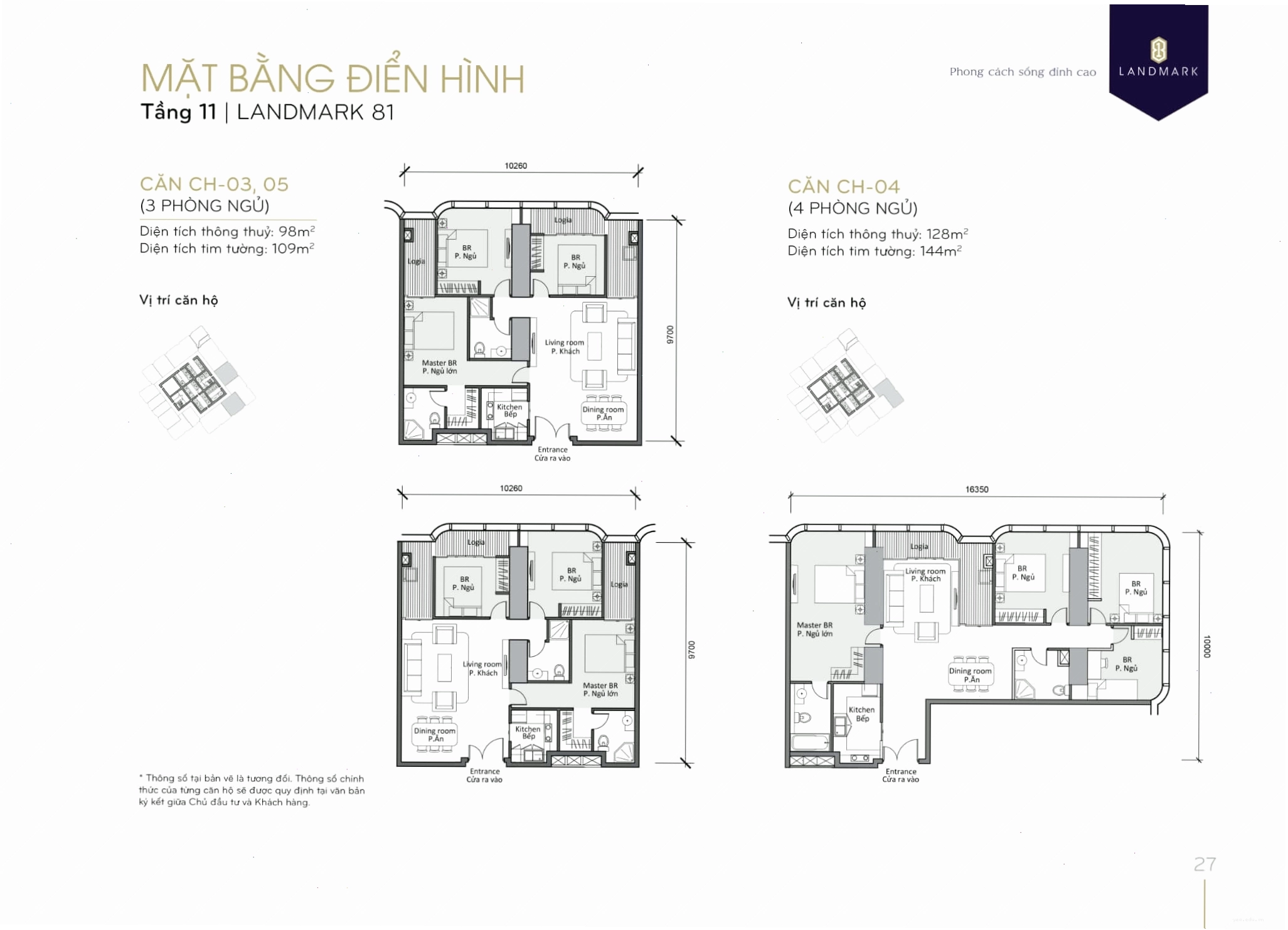 Mặt bằng căn hộ 03, 04, 05 tầng 11 tòa Landmark 81