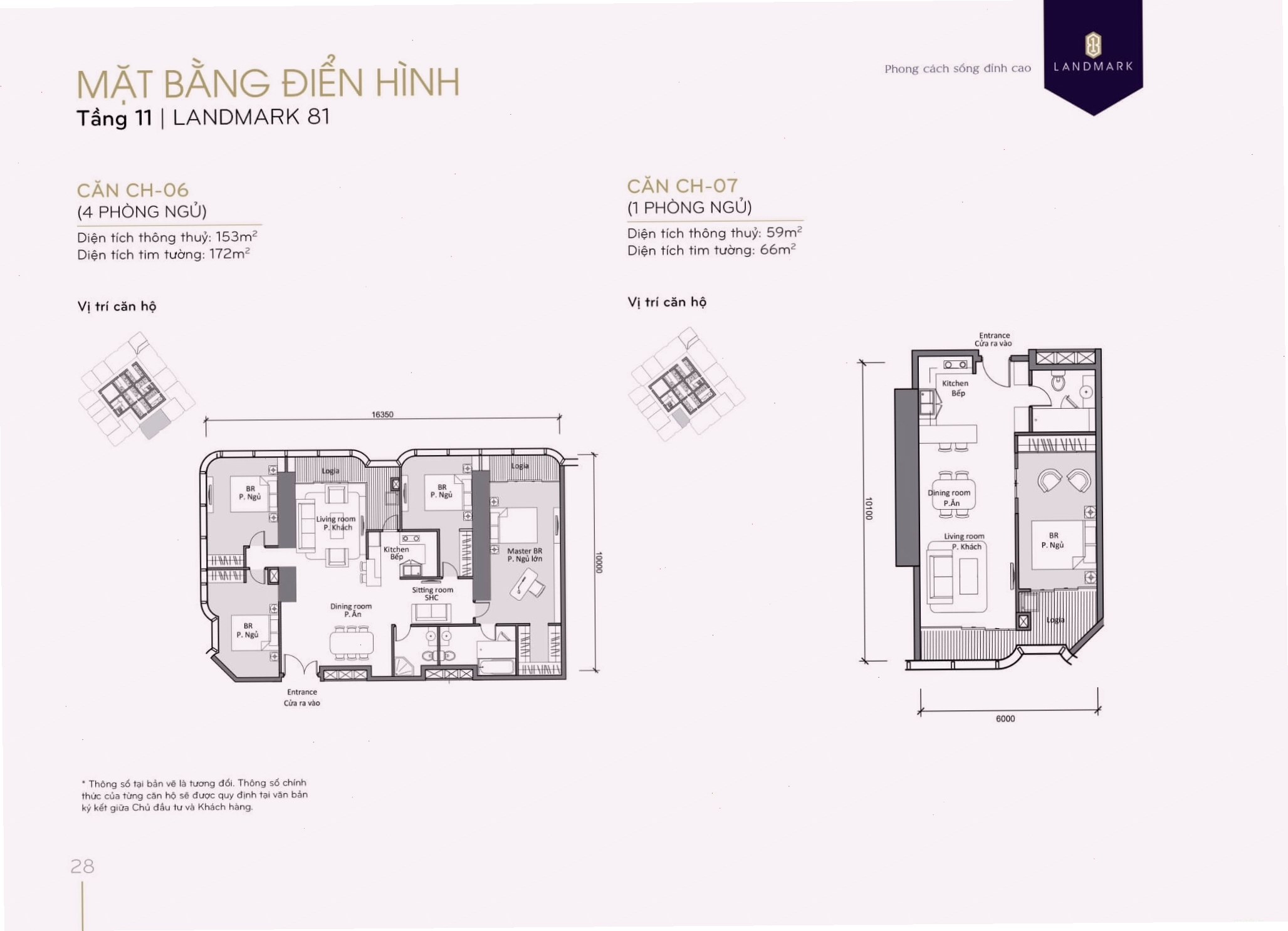 Mặt bằng căn hộ 06, 07 tầng 11 tòa Landmark 81