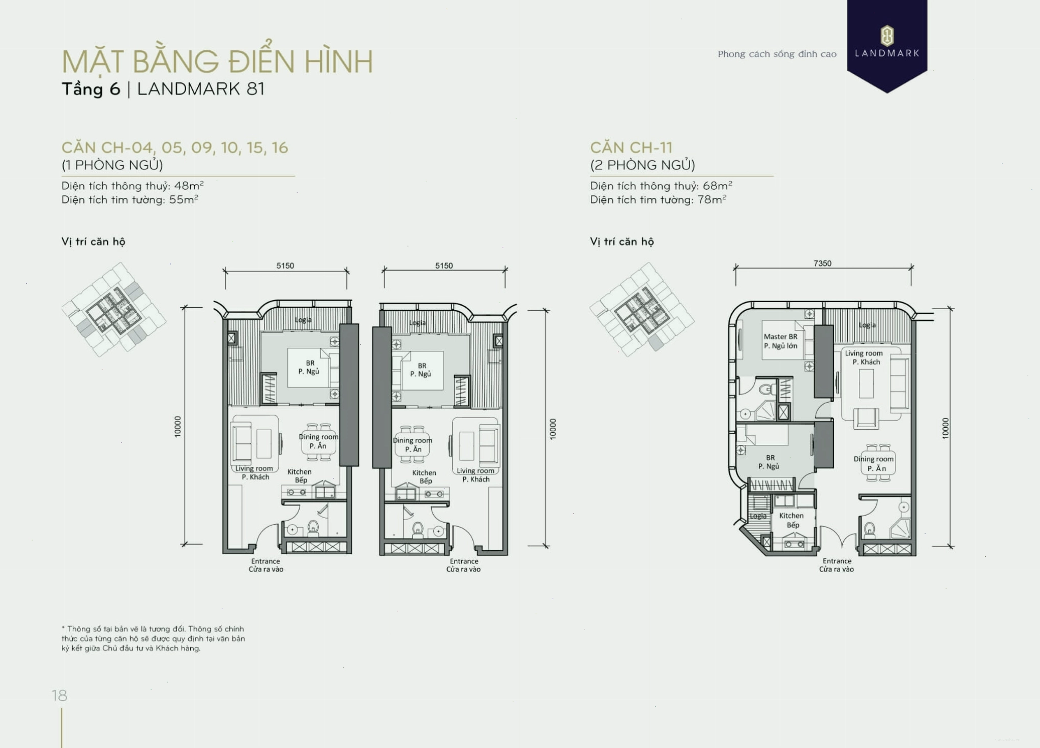 Mặt bằng chi tiết căn hộ tầng 6 tòa Landmark 81