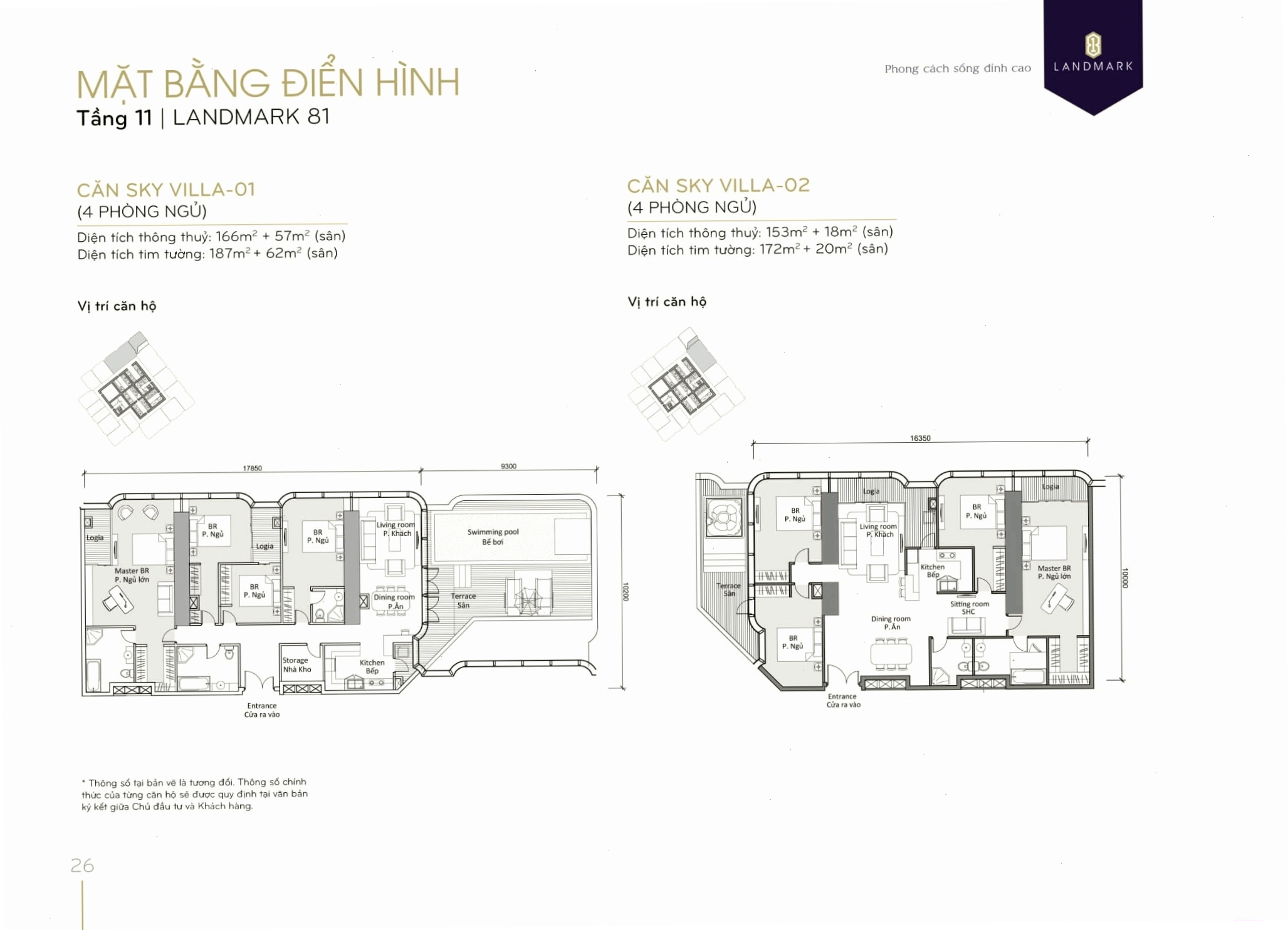Mặt bằng Sky Villa 01, 02 tầng 11 tòa Landmark 81