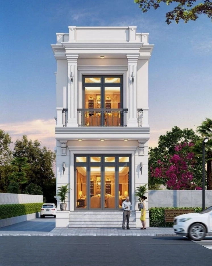 Mẫu nhà 2 tầng hiện đại, tối giản với sân thượng