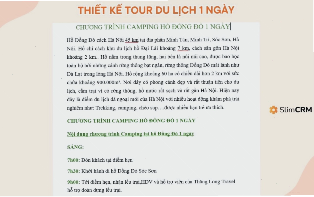 Mẫu thiết kế 1 tour du lịch 1 ngày