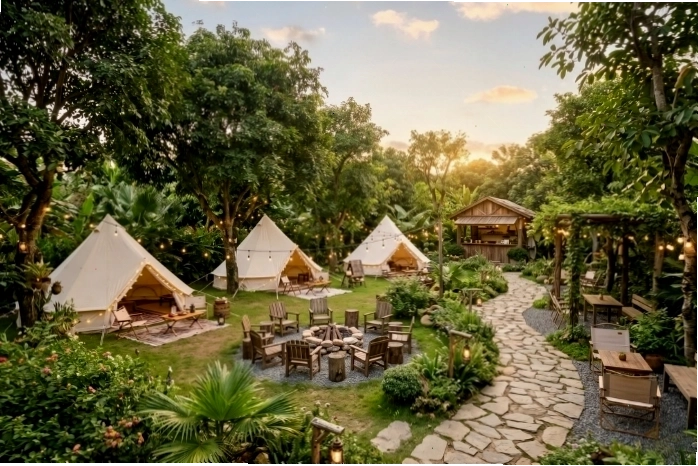 Mô hình cafe camping với không gian xanh mát