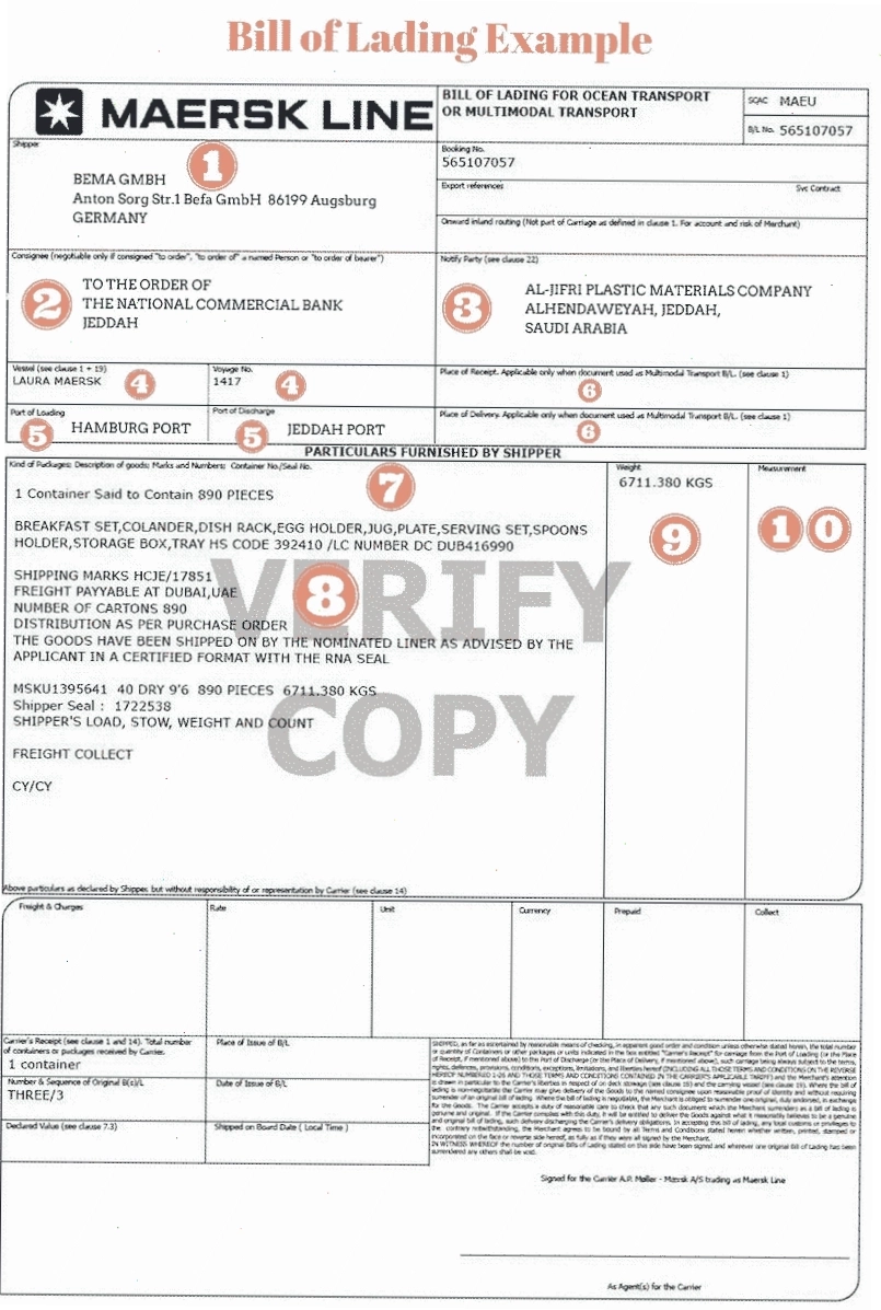 Mô tả Bill of Lading gốc và Bill Copy trong vận tải biển