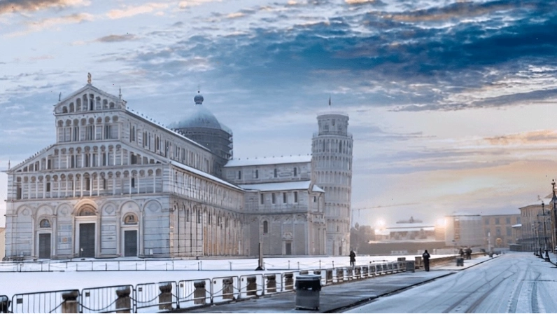 Mùa đông tại tháp nghiêng Pisa Ý nổi tiếng