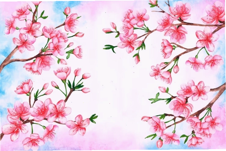 Nền mùa xuân màu nước với sắc hoa tươi tắn