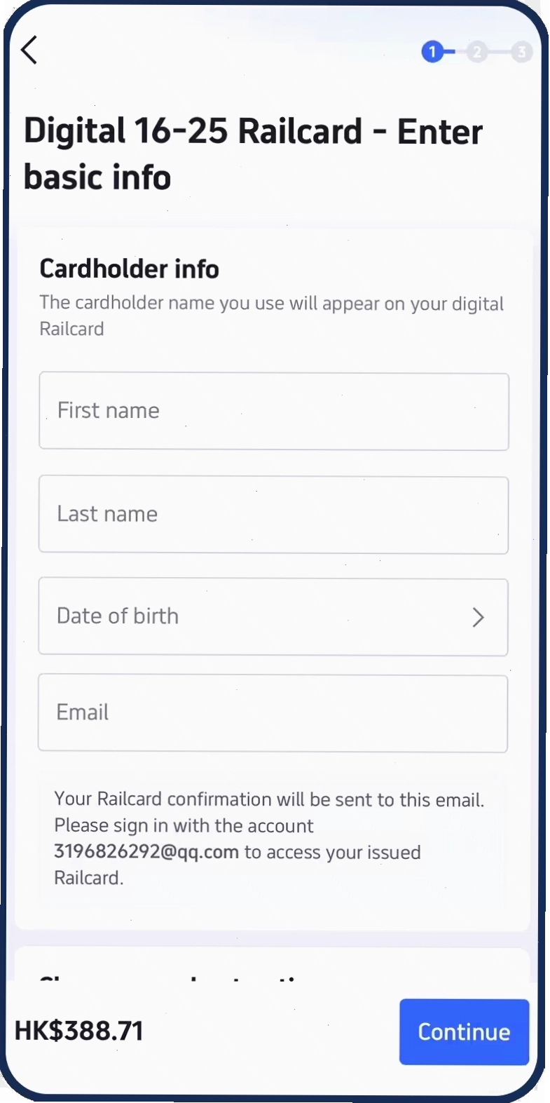 Người mua thẻ Railcard điện tử trên ứng dụng Trip.com