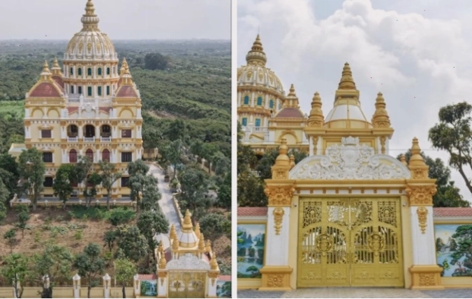 Nội thất bên trong lâu đài Hưng Yên với gam màu vàng trắng chủ đạo