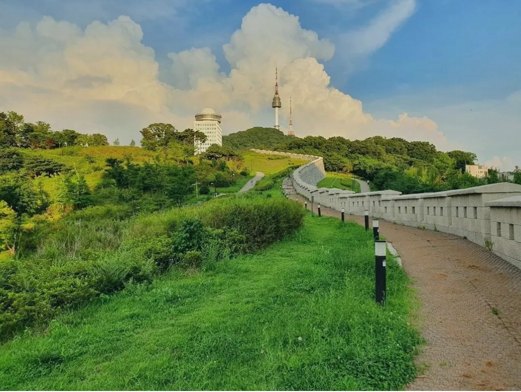 Núi Namsan và Tháp Namsan nhìn từ xa