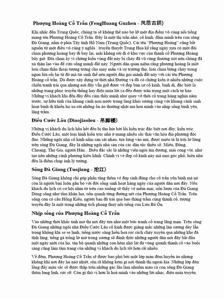 Phượng Hoàng Cổ Trấn tiếng Anh là gì Những điều thú vị