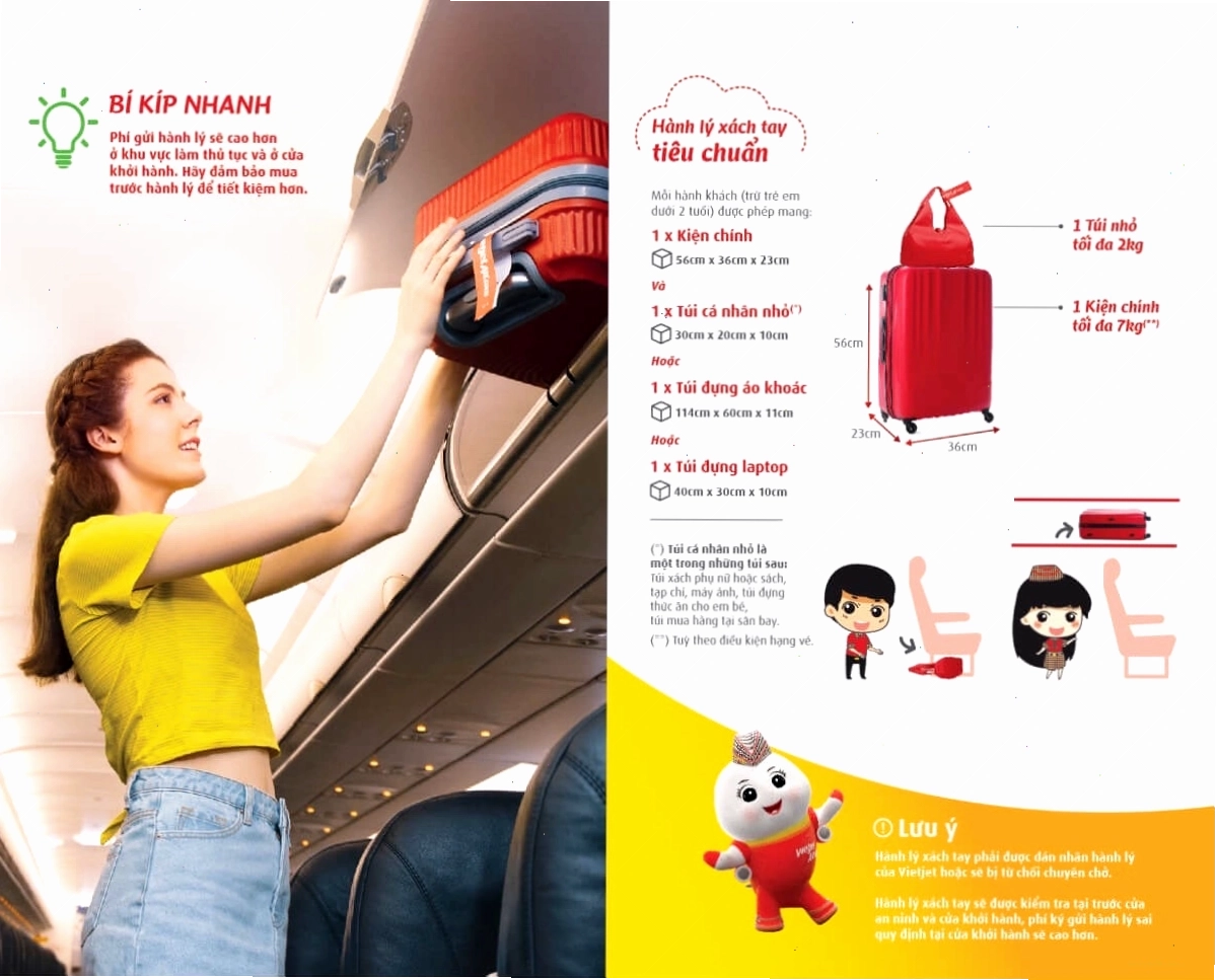 Quy chuẩn hành lý xách tay Vietjet Air về kích thước và trọng lượng