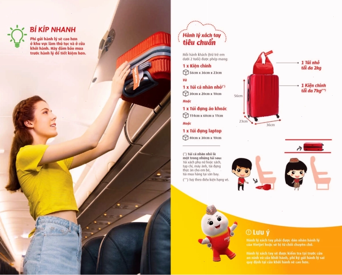 Quy chuẩn kích thước hành lý xách tay của Vietjet Air