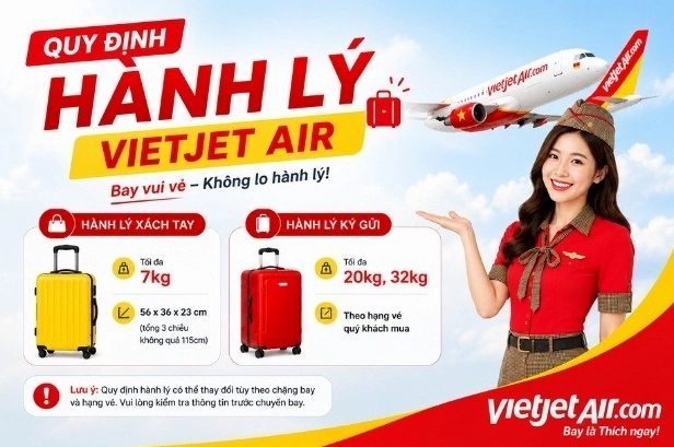 Quy định kích thước hành lý xách tay Vietjet Air chi tiết 2026
