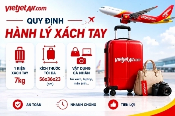 Quy định trọng lượng hành lý xách tay Vietjet Air theo hạng vé và nhóm đường bay