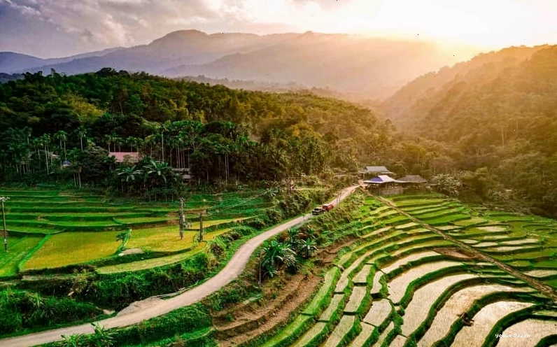 Ruộng bậc thang Pù Luông mùa lúa xanh mướt