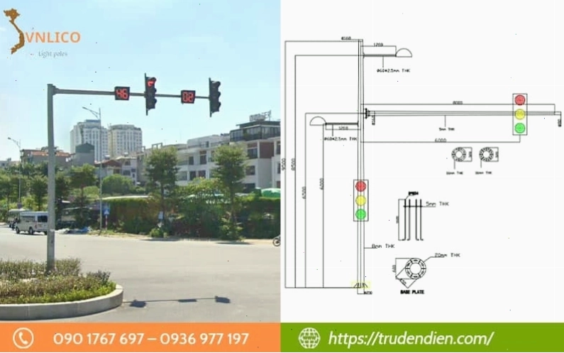 Sơ đồ cấu tạo chi tiết cột đèn tín hiệu giao thông