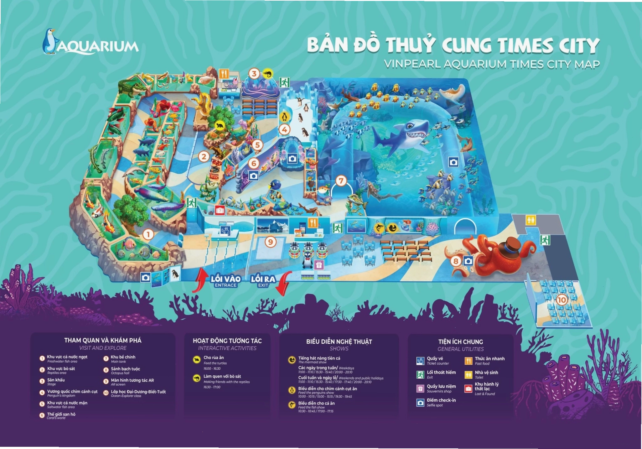 Sơ đồ mặt bằng tầng B1 Vincom Mall Times City chỉ vị trí thủy cung