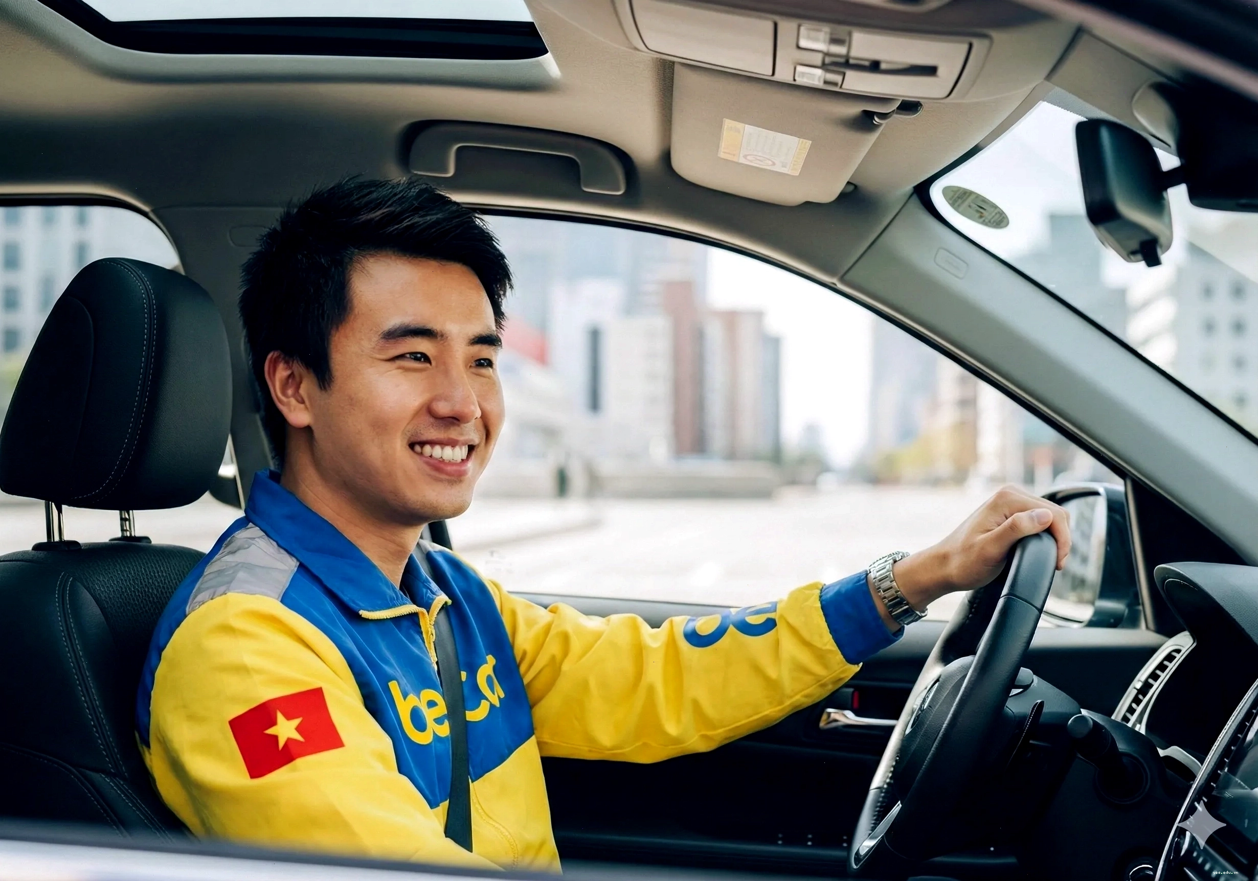 Tài xế Be đang lái xe trên đường phố