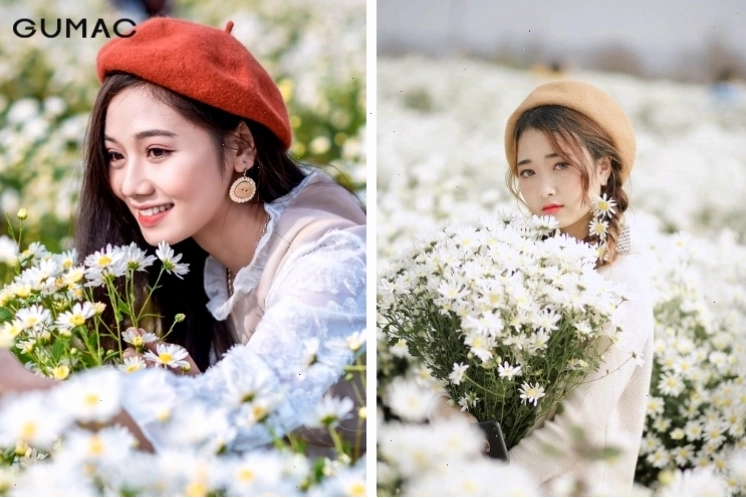 Tạo dáng che mắt bằng cúc họa mi