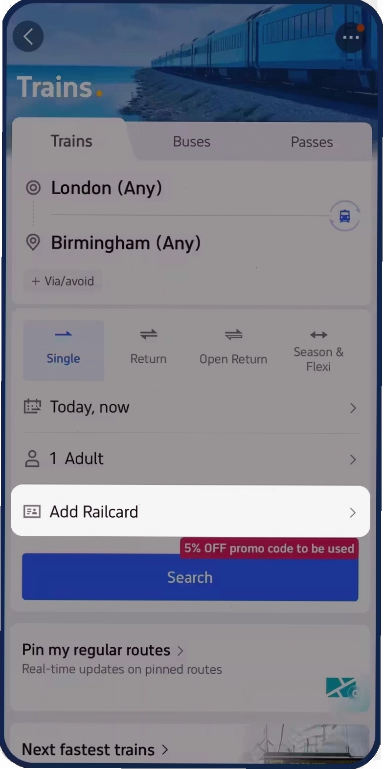 Thêm thẻ Railcard của bạn vào ứng dụng di động