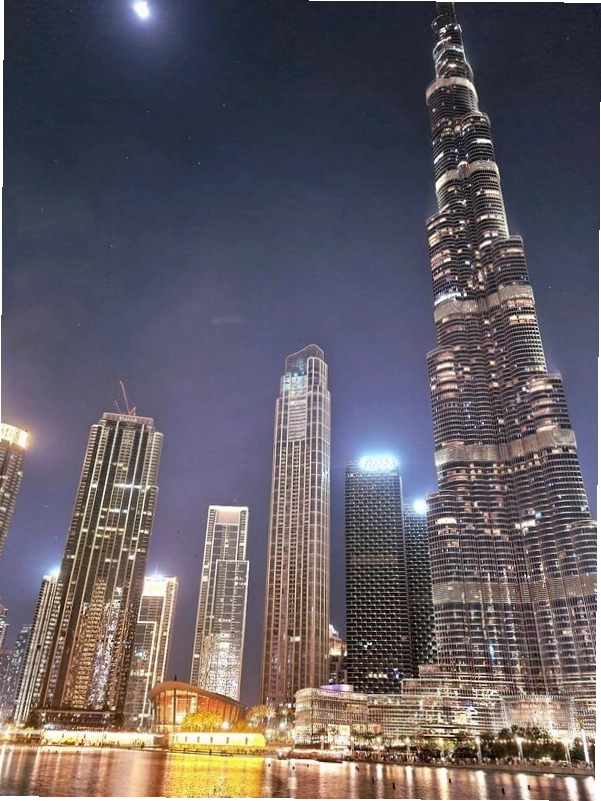 Tòa tháp cao nhất thế giới Burj Khalifa rực sáng về đêm