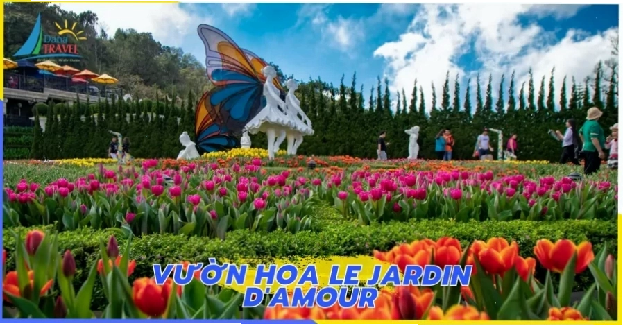 Toàn cảnh Bà Nà Hills nhìn từ trên cao với hệ thống cáp treo hiện đại
