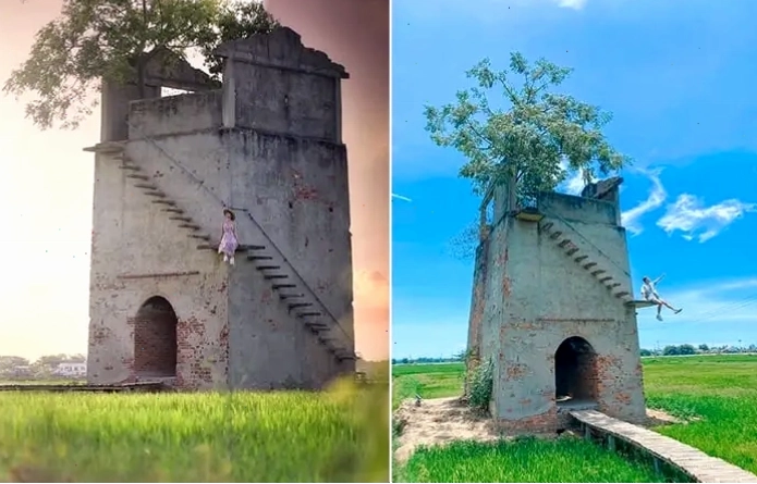 Toàn cảnh Cà phê Lò gạch cũ Hội An với cánh đồng lúa xung quanh