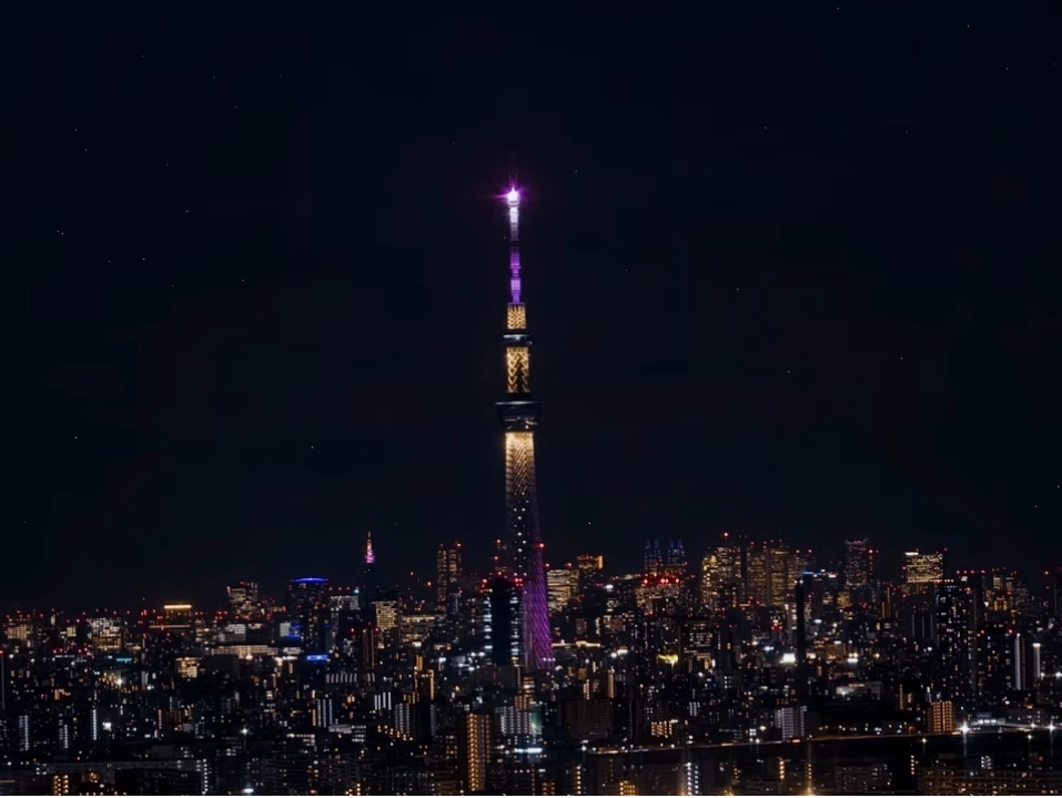 Toàn cảnh thành phố về đêm với Tháp Tokyo Skytree