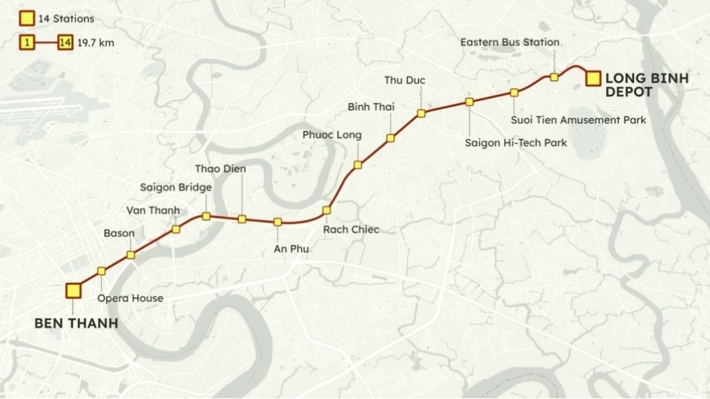 Tuyến metro Bến Thành Suối Tiên với các toa tàu hiện đại