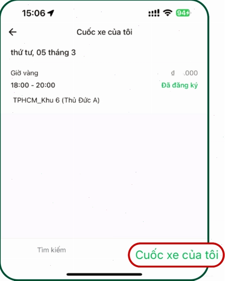 Ứng dụng Grab Driver hiển thị chương trình Giờ vàng
