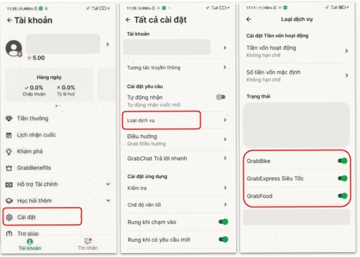 Ứng dụng Grab hiển thị trên điện thoại di động với giao diện dịch vụ tại Ninh Thuận