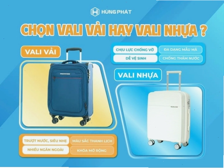 Vali nhựa màu xanh dương hiện đại, bóng bẩy