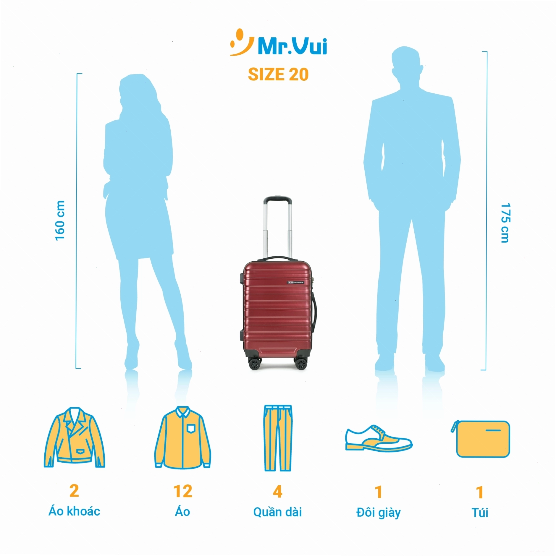 Vali size 20 chất lượng cao, màu sắc đa dạng