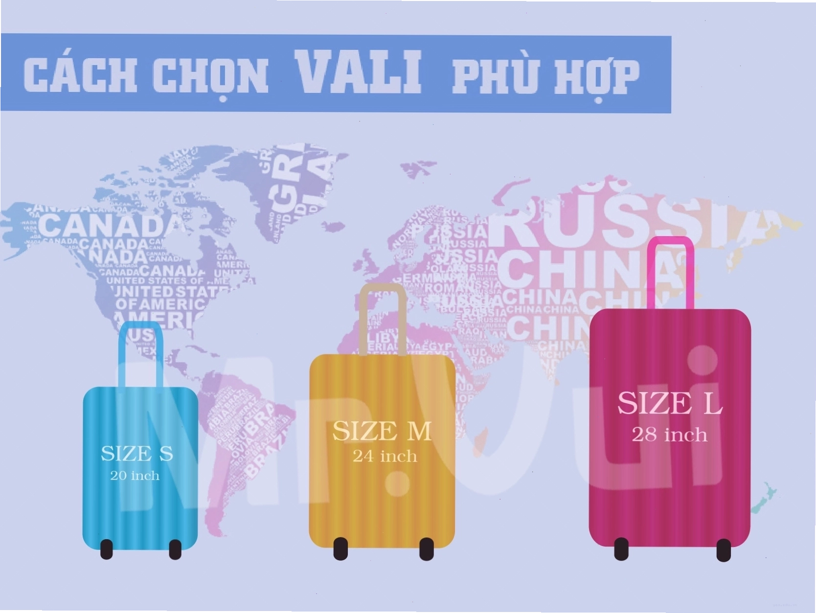 Vali size 20 inch là kích thước vali xách tay lớn nhất