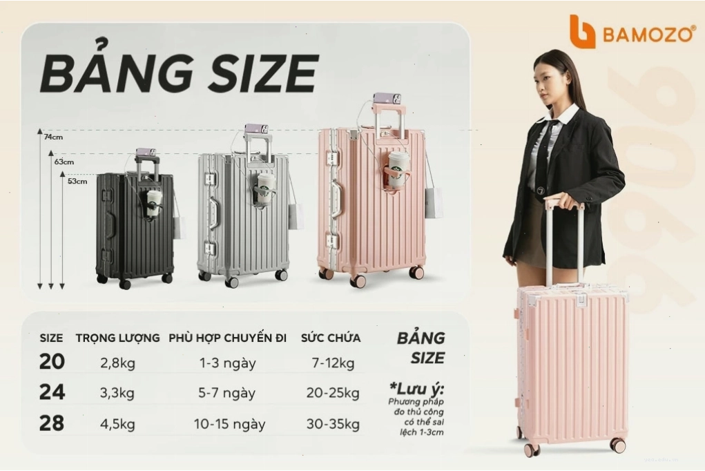 Vali size 20 inch màu xanh dương thời trang
