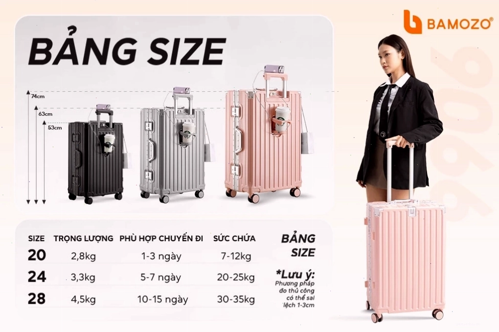 Vali size 20 inch nhỏ gọn, tiện lợi cho các chuyến đi ngắn ngày