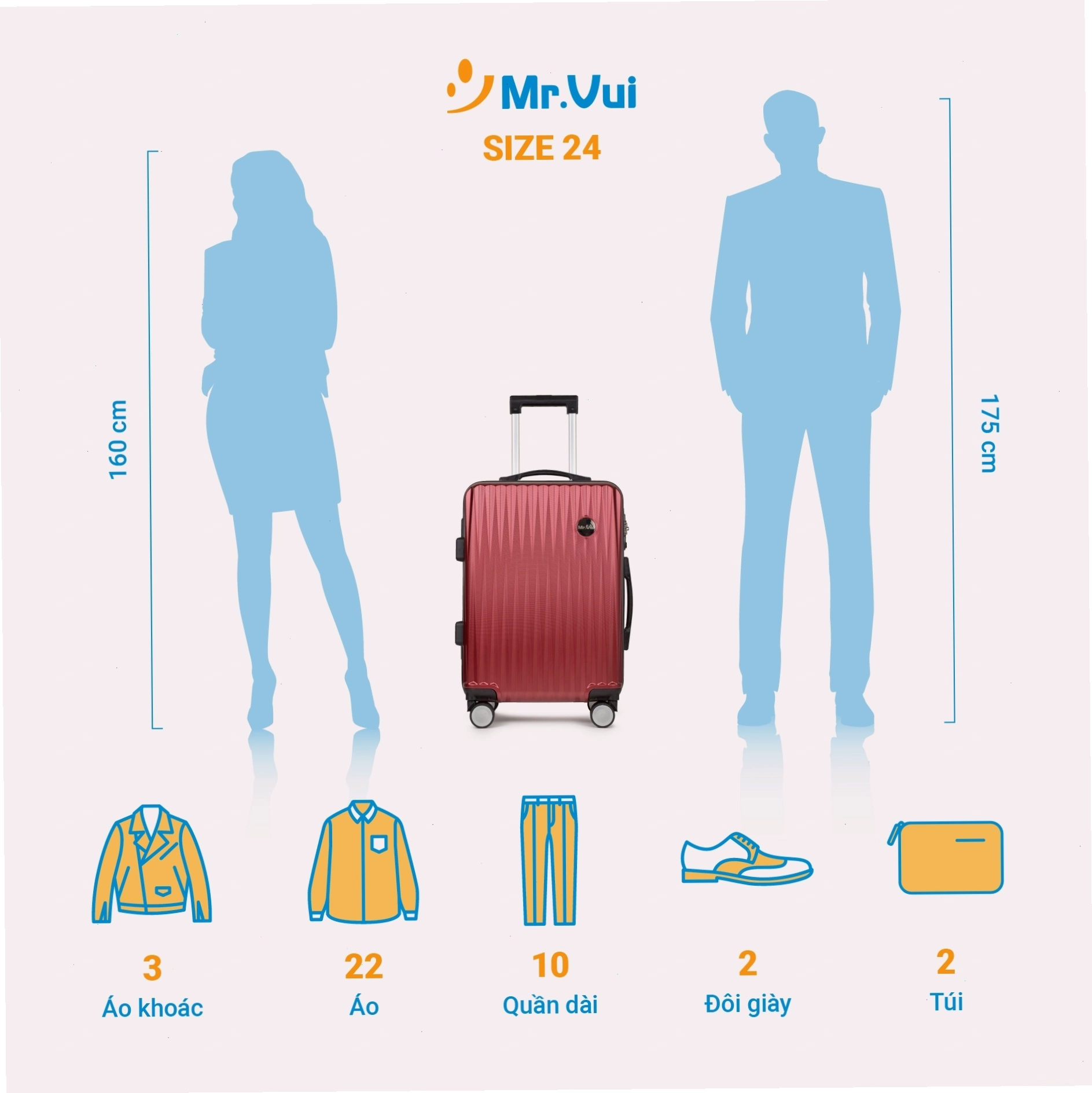 Vali size 24 inch với thiết kế thời trang và mẫu mã đẹp