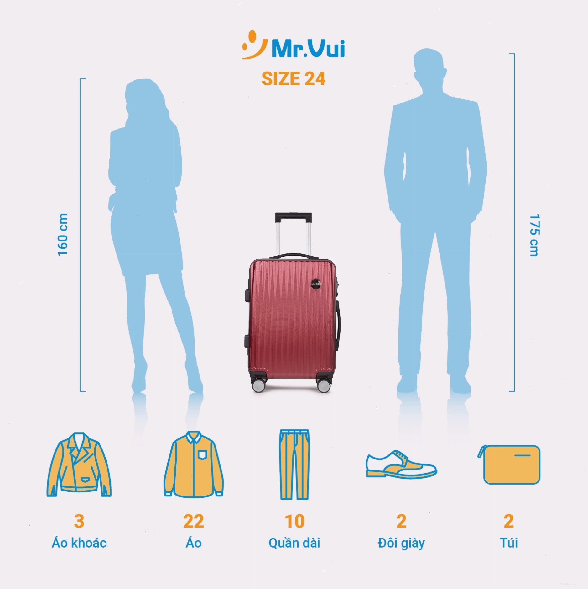 Vali size 24 mr vui, mẫu mã đẹp và thời trang